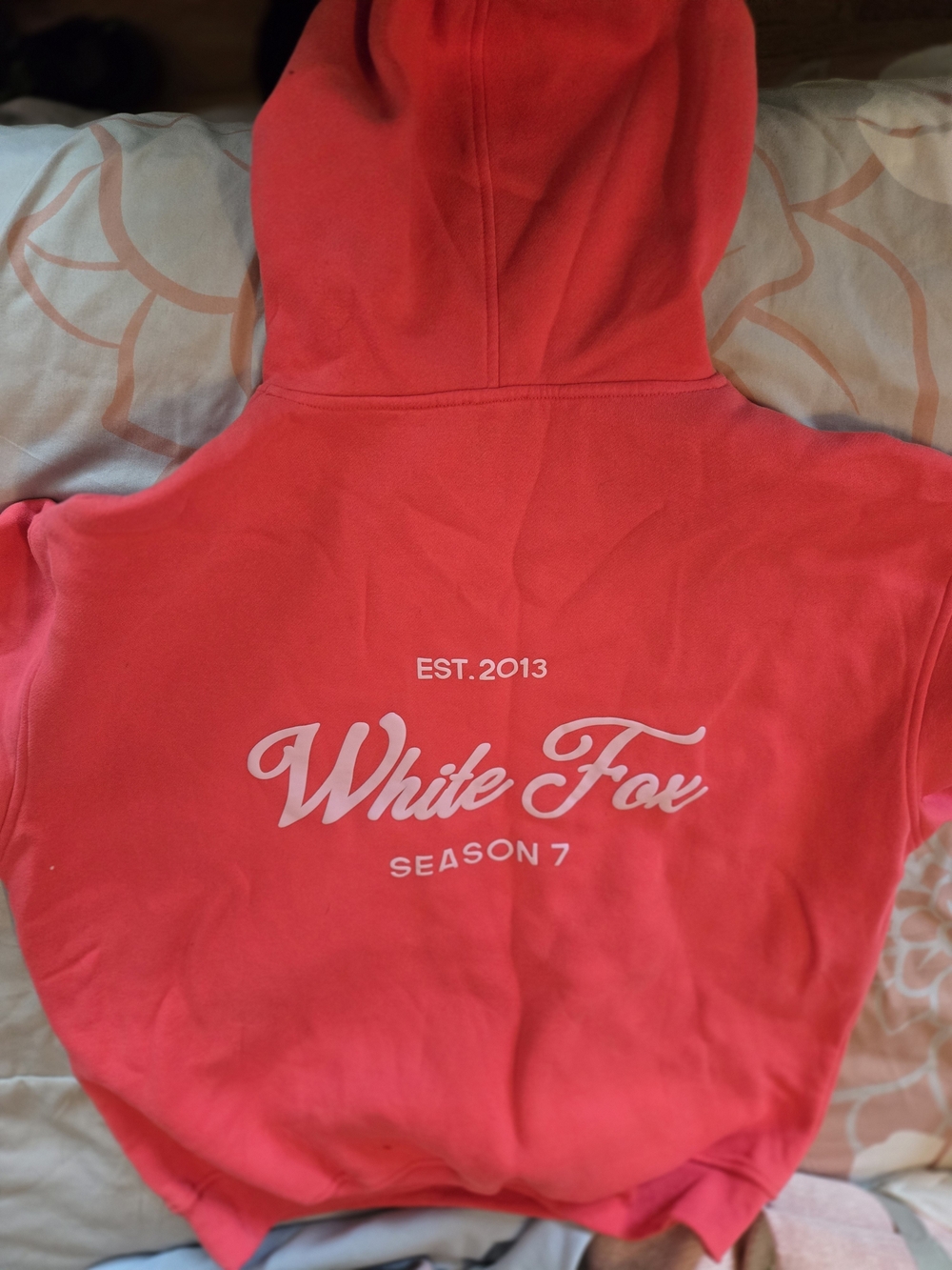 White Fox Coral Red Logo Hoodie Season 7 Sweater